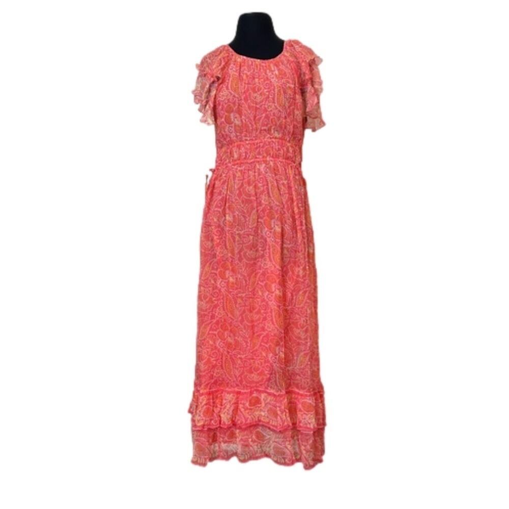 Cleobella Hannah Maxi Dress Blossom Block Print Coral Floral Cottagecore Size L